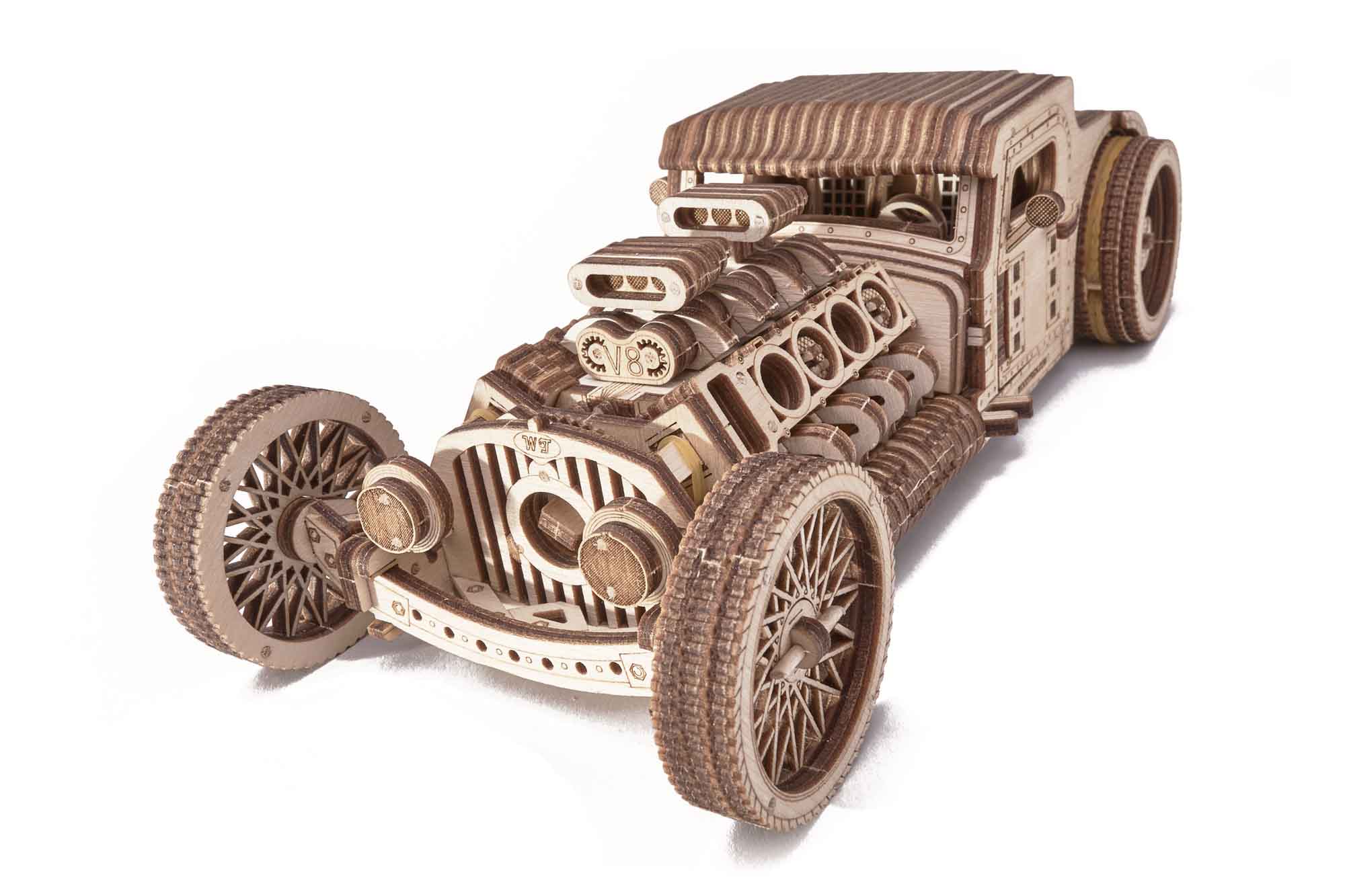 Wood Trick Car Trailer Mechanical Model 